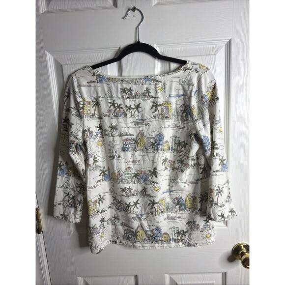 Talbots Med Scenic Print Boat Neck 3/4 Sleeve Tee Top - Picture 4 of 6
